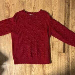 Classic Red Cable-Knit Crewneck Sweater